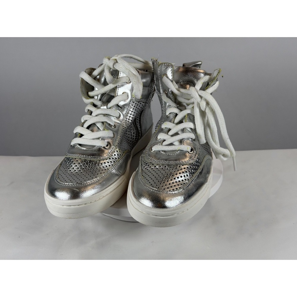 Steve Madden Mikeyy Metallic Silver High Top Sneakers Side Zip Womens 8M